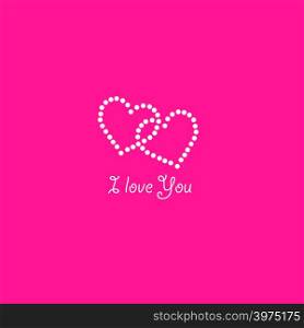 Two Heart of the lamps on a pink background. Valentines day card. Heart with inscription I Love You. Vector illustration.. Two Heart of the lamps on a pink background. Valentines day card. Heart with inscription I Love You. Vector illustration