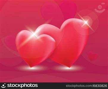Two heart symbol as ramantic love concept vector illustration. Red background. Amour feeling greeting card template.