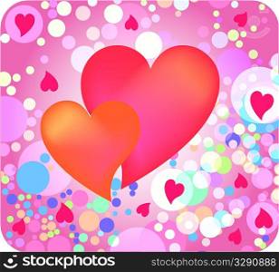 two hearts against colorful background