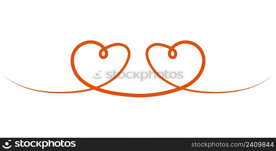 Two hearts are drawn to each other a symbol love, drawn by hand with one line