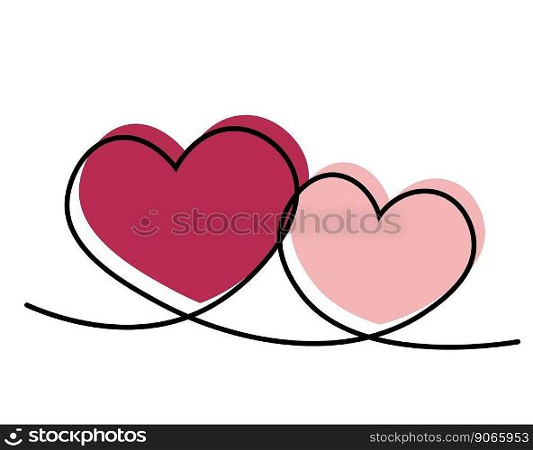 Two hearts drawn together with one line in color