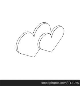 Two hearts icon in isometric 3d style on a white background. Two hearts icon, isometric 3d style