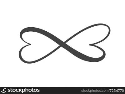 Two hearts love logo with Infinity sign. Design flourish element for valentine card. Vector illustration. Romantic symbol wedding. Template for t shirt, banner, poster.. Two hearts love logo with Infinity sign. Design flourish element for valentine card. Vector illustration. Romantic symbol wedding. Template for t shirt, banner, poster