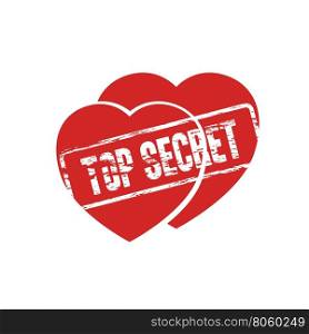 two hearts top secret stamp as secret love symbol abstract vector illustration