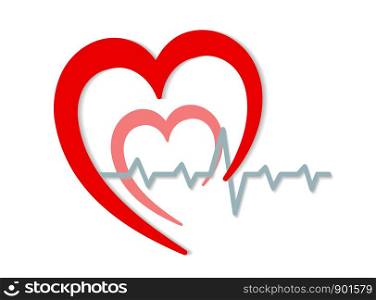 two hearts with ecg icon, medicine concept on white, stock vector illustration