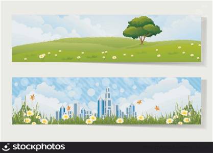 Two Horizontal Banners with Nature and City