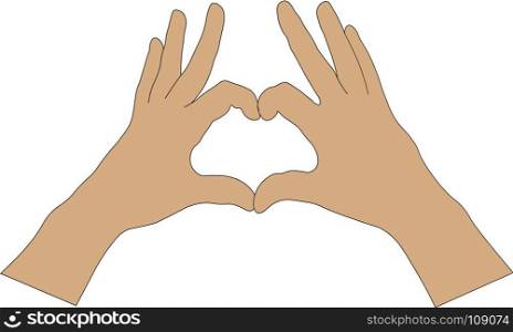 two human hands show symbol in the form of heart folded fingers, vector illustration isolated on white background