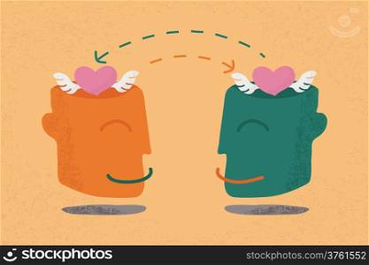 two human heads with hearts , eps10 vector format