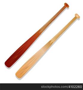 Two illustrated baseball bats with shadow and wood grain