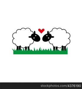 Two lamb icon. Red heart.Green grass. Livestock character. Love symbol. Romantic style. Vector illustration. Stock image. EPS 10.. Two lamb icon. Red heart.Green grass. Livestock character. Love symbol. Romantic style. Vector illustration. Stock image.