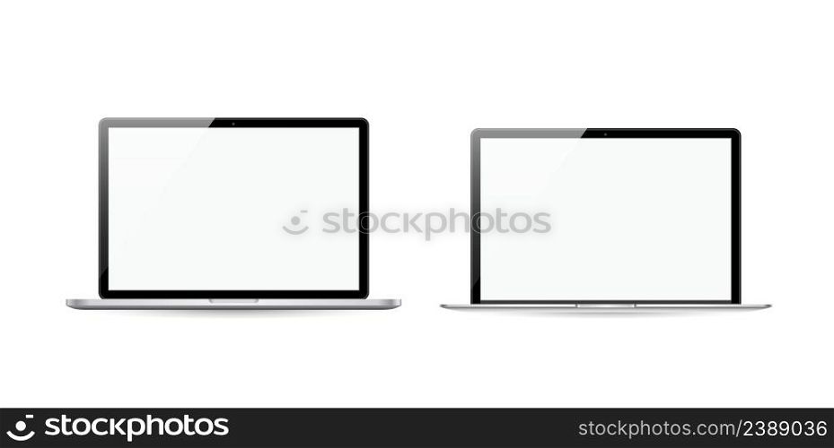 Two Laptops with blank screen isolated on white background - realistic vector eps 10 illustration. Two Laptops with blank screen isolated on white background - realistic vector illustration