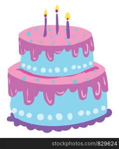 Two-layer cake in blue and pink vector or color illustration