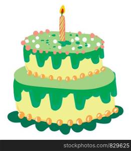 Two-layer cake in yellow and green vector or color illustration