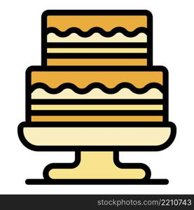 Two level cake on a stand icon. Outline two level cake on a stand vector icon color flat isolated. Two level cake on a stand icon color outline vector