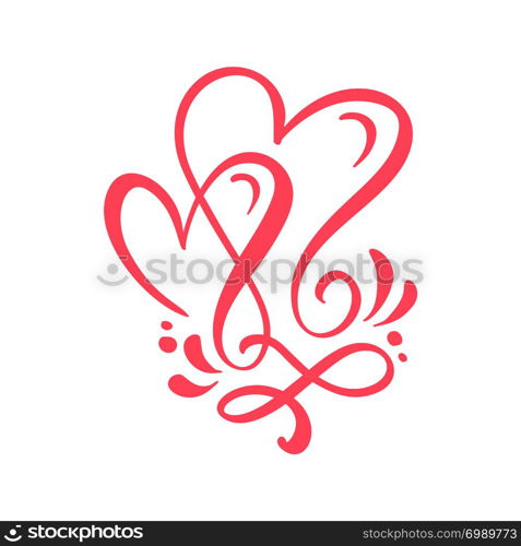 Two lover calligraphic hearts. Handmade vector calligraphy. Decor for greeting card, mug, photo overlays, t-shirt print, flyer, poster design.. Two lover calligraphic hearts. Handmade vector calligraphy. Decor for greeting card, mug, photo overlays, t-shirt print, flyer, poster design