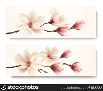 Two magnolia banners. Vector.