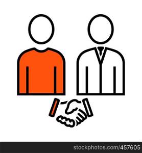 Two Man Making Deal Icon. Thin Line With Orange Fill Design. Vector Illustration.