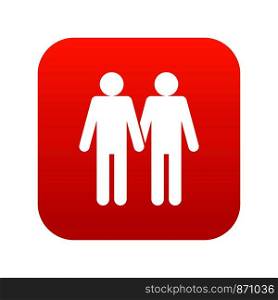 Two men gay icon digital red for any design isolated on white vector illustration. Two men gay icon digital red