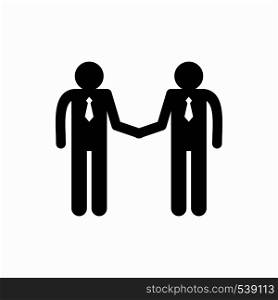 Two men shaking hands icon in simple style on a white background. Two men shaking hands icon, simple style
