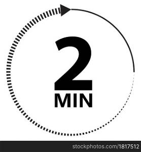 Two minutes icon on white background. 2 minutes timer sign. 2min time circle symbol. flat style.