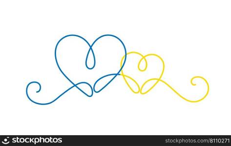 Two monoline hearts in blue and yellow Royalty Free Vector
