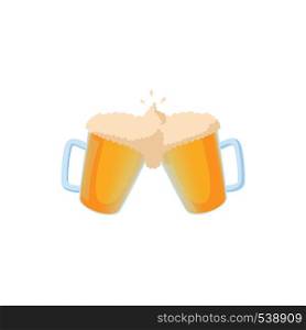 Two mugs of beer icon in cartoon style on a white background. Two mugs of beer icon, cartoon style