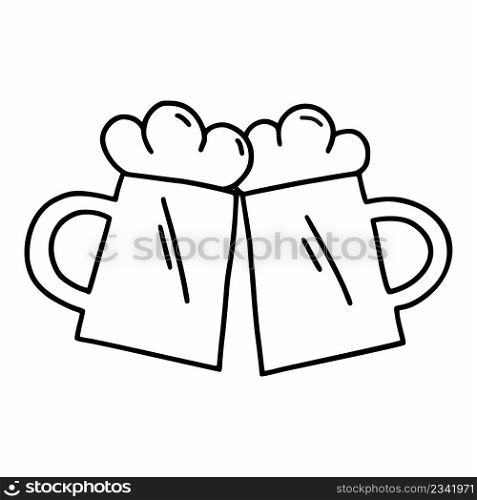 Two mugs of beer. Vector doodle illustration.