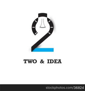 Two number icon and light bulb abstract logo design vector template.Business and education logotype idea concept.Vector illustration