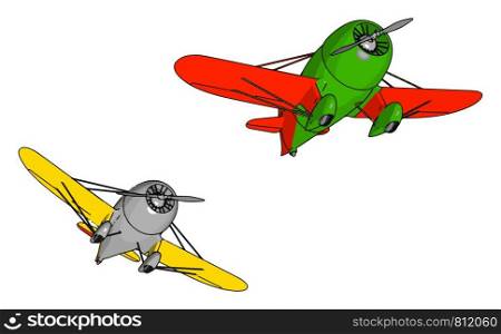 Two old retro planes, illustration, vector on white background.