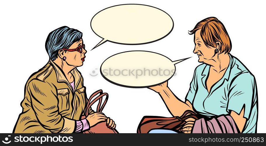 two older ladies talking. Pop art retro vector illustration vintage kitsch. two older ladies talking