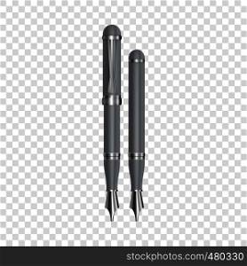 Two open ink pens mockup. Realistic illustration of two open ink pens vector mockup for web. Two open ink pens mockup, realistic style