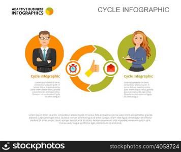 Two options process chart slide template. Business data. Cycle, diagram, design. Creative concept for infographic, project. Can be used for topics like production, management, workflow.