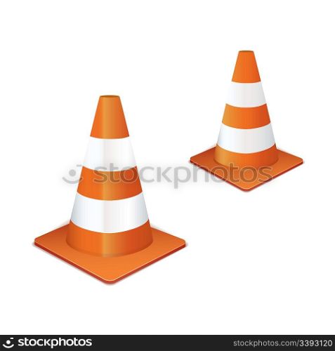 Two orange traffic highway cones in a line