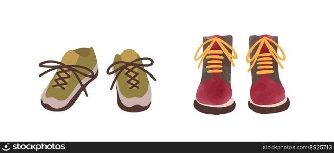 Two pair colorful autumn shoes hand drawn vector image