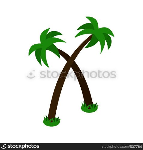 Two palm trees icon in isometric 3d style on white background. Two standing palm trees standing crossed. Two palm trees icon, isometric 3d style