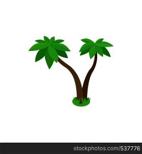 Two palm tropical trees icon in isometric 3d style on white background. Two standing palm tropical trees standing together. Two palm tropical trees icon, isometric 3d style
