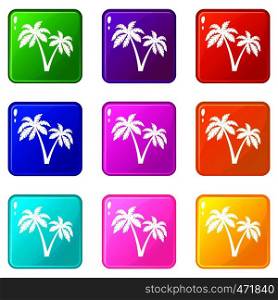 Two palms icons of 9 color set isolated vector illustration. Two palms icons 9 set