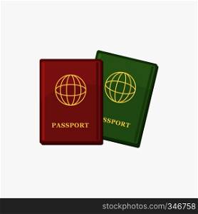 Two passports in red and green colors icon in cartoon style isolated on white background. Passport icon, cartoon style