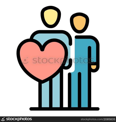 Two people and a heart icon. Outline two people and a heart vector icon color flat isolated. Two people and a heart icon color outline vector