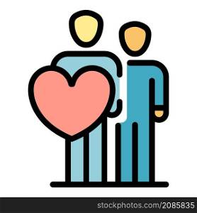 Two people and a heart icon. Outline two people and a heart vector icon color flat isolated. Two people and a heart icon color outline vector