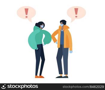 Two people greeting each other while keeping social distance to prevent covid19 transmission. Flat design illustration.. Two people greeting each other while keeping social distance to prevent covid19 transmission.