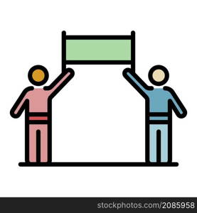 Two people protest banner icon. Outline two people protest banner vector icon color flat isolated. Two people protest banner icon color outline vector