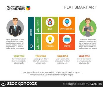 Two people team process chart slide template. Business data. Scheme, employee, design. Creative concept for infographic, project. Can be used for topics like marketing, management, teamwork.