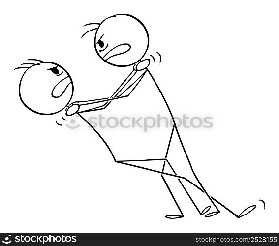 Two persons or men arguing and fighting, vector cartoon stick figure or character illustration.. Two Men or Persons Fighting and Arguing , Vector Cartoon Stick Figure Illustration
