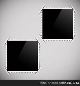 Two Photo Frames on Grey Background. Square Format on a Paper Album Page.. Photo Frames