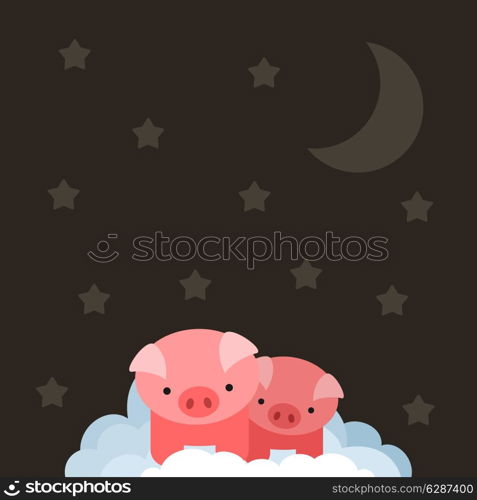 Two pigs in the sky. A vector illustration