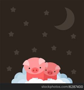 Two pigs in the sky. A vector illustration