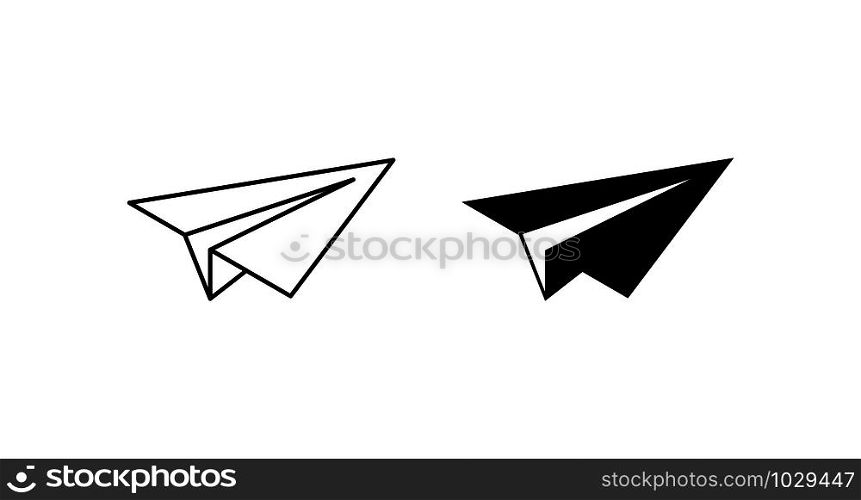 Two Plane vector icons. Plane icons. Airplane vector icon. Sketch of paper airplane in linear and modern simple flat design. Plane web icons. Black Paper Airplane icons, isolated on white background.. Two Plane vector icons. Plane icons. Airplane vector icon. Sketch of paper airplane in linear and modern simple flat design. Plane web icons. Black Paper Airplane icons, isolated on white background