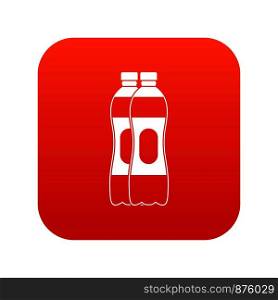 Two plastic bottles icon digital red for any design isolated on white vector illustration. Two plastic bottles icon digital red