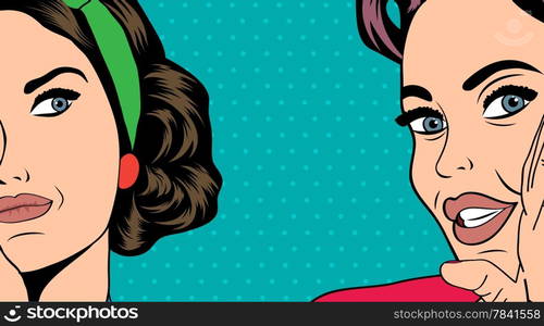 Two pop art girlfriends talking, comic art illustration in vector format